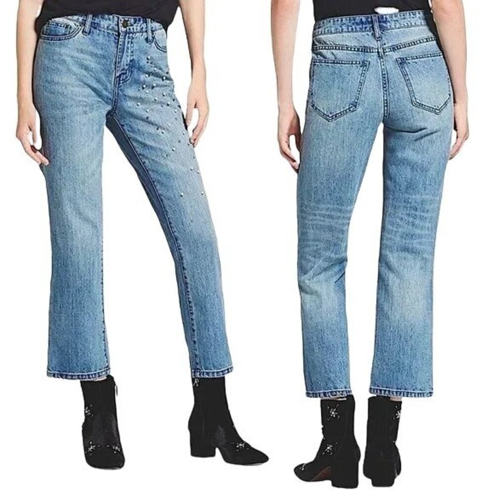 Who What Wear Pearl Embellished Cropped Jeans